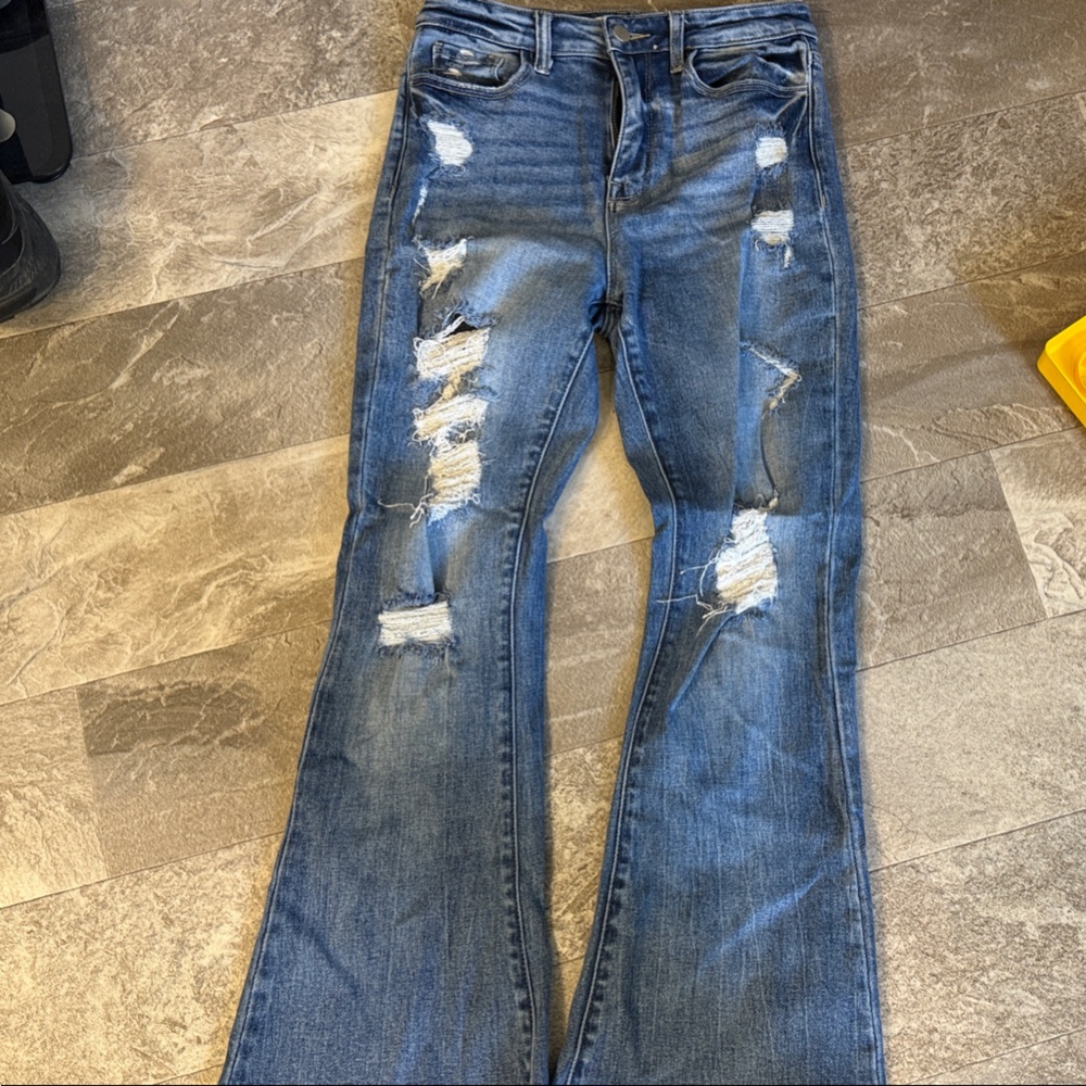 Distressed Blue Flare Jeans